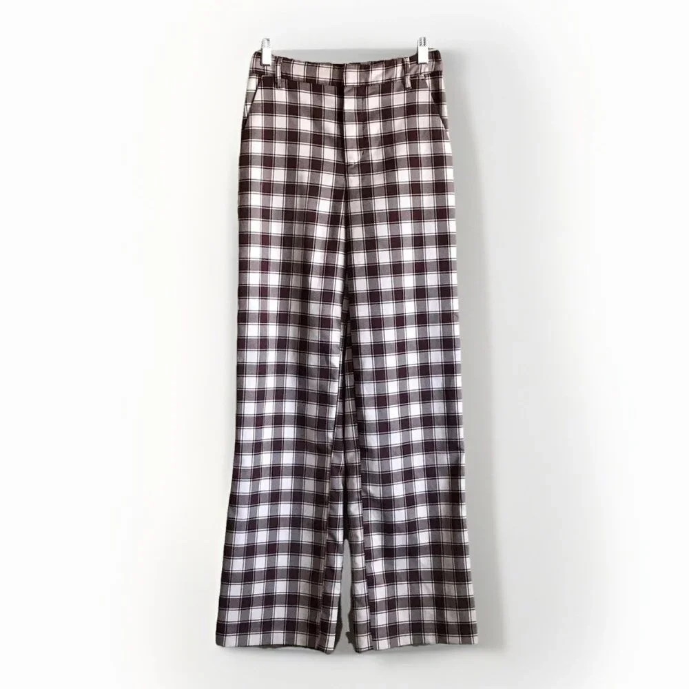 Urban Outfitters Check Plaid Trousers Size 0 Women’s Pants Brown - Picture 3 of 9